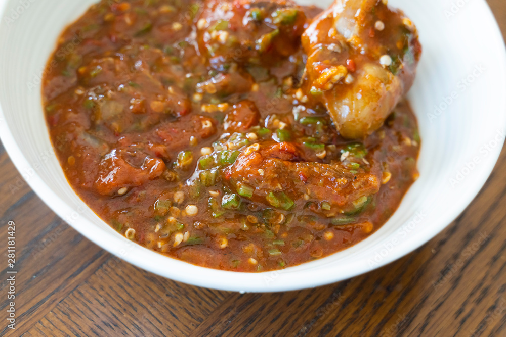 Nigerian Spicy Okra Okra soup in bowl Nigerian Spicy Okra Okra soup in bowl