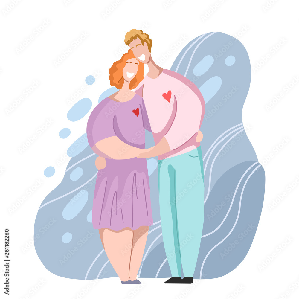 Happy couple hugging and laughing. Relationships and love of heterosexual family. Date in modern flat style. Vector element for cards, invitations and your creativity Happy couple hugging and laughing. Relationships and love of heterosexual family. Date in modern flat style. Vector element for cards, invitations and your creativity