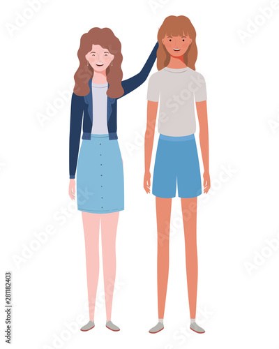 young women standing on white background