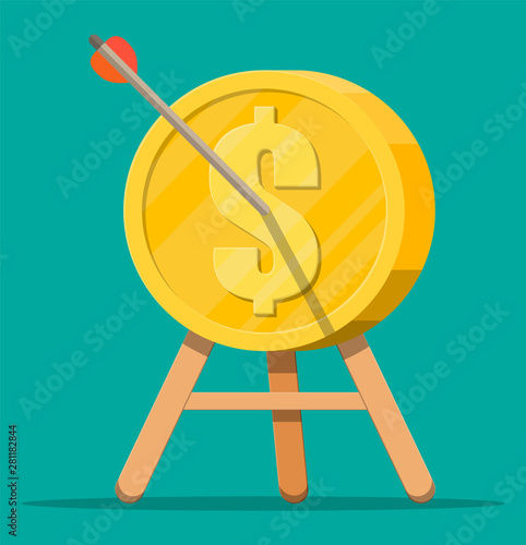 Arrow in coin target on tripod. Goal setting. Smart goal. Business target concept. Achievement and success. Vector illustration in flat style photo