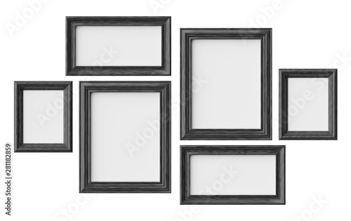 Black wooden picture or photo frames isolated on white with shad