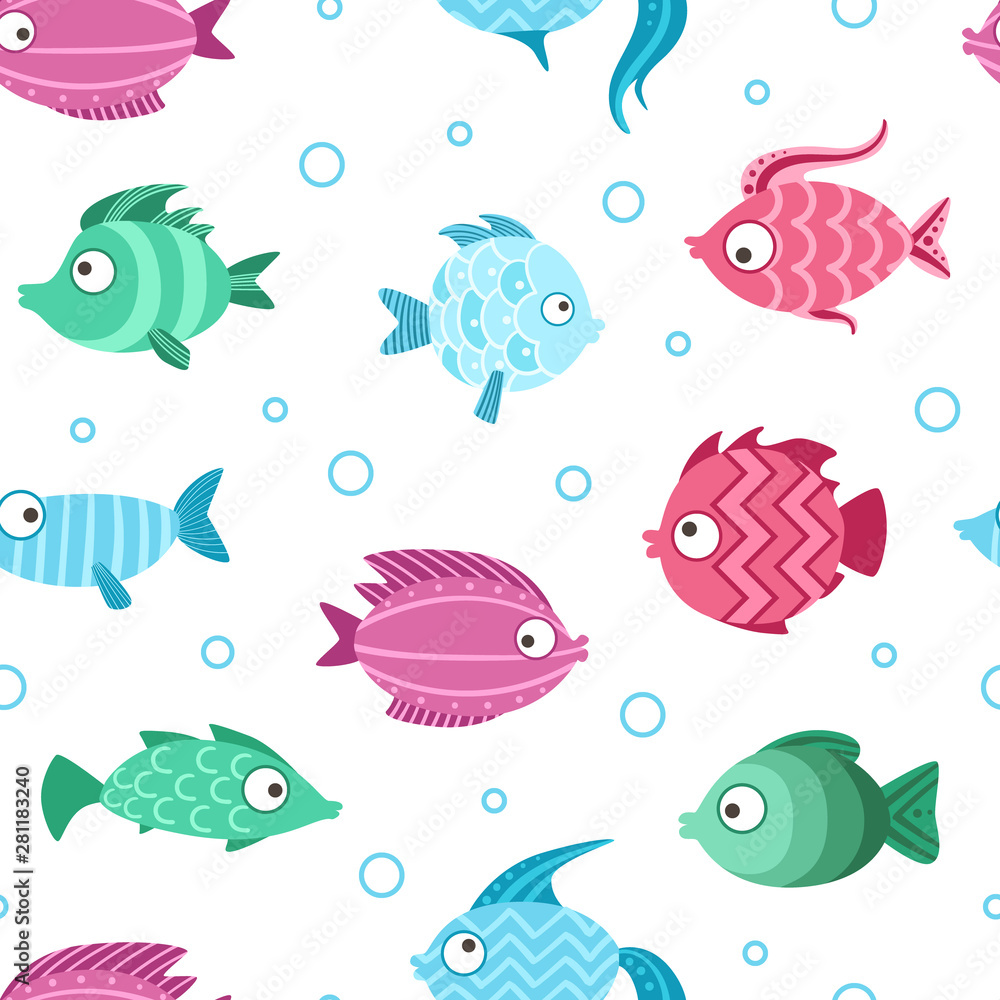 Colorful Tropical Fishes Seamless Pattern, Underwater Life Design Element Can Be Used for Wallpaper, Packaging, Background Vector Illustration