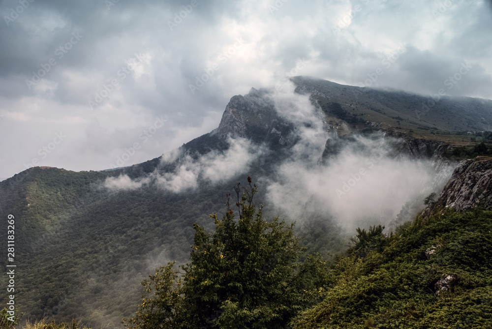 Soft focus. Mountains in the fog. Mystical beauty. Nature. Crimea. Ukraine Soft focus. Mountains in the fog. Mystical beauty. Nature. Crimea. Ukraine