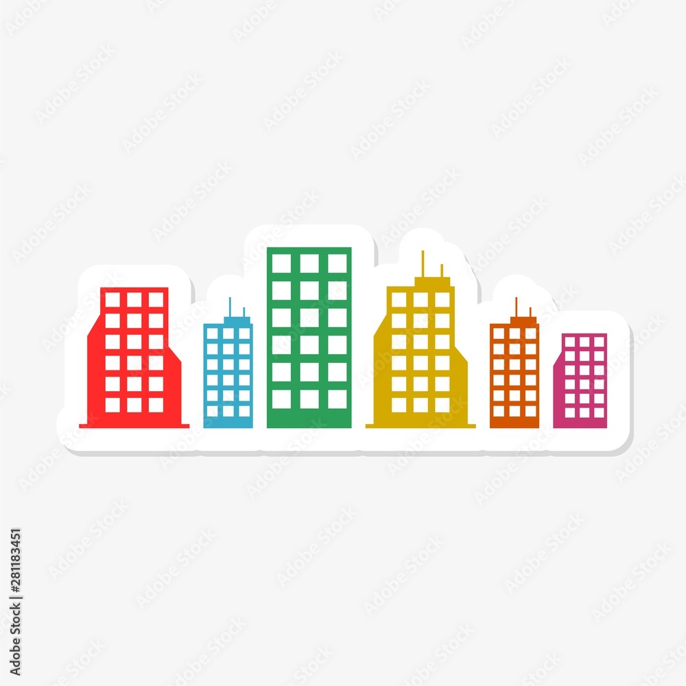 Buildings sticker isolated on white background. Buildings icon simple sign