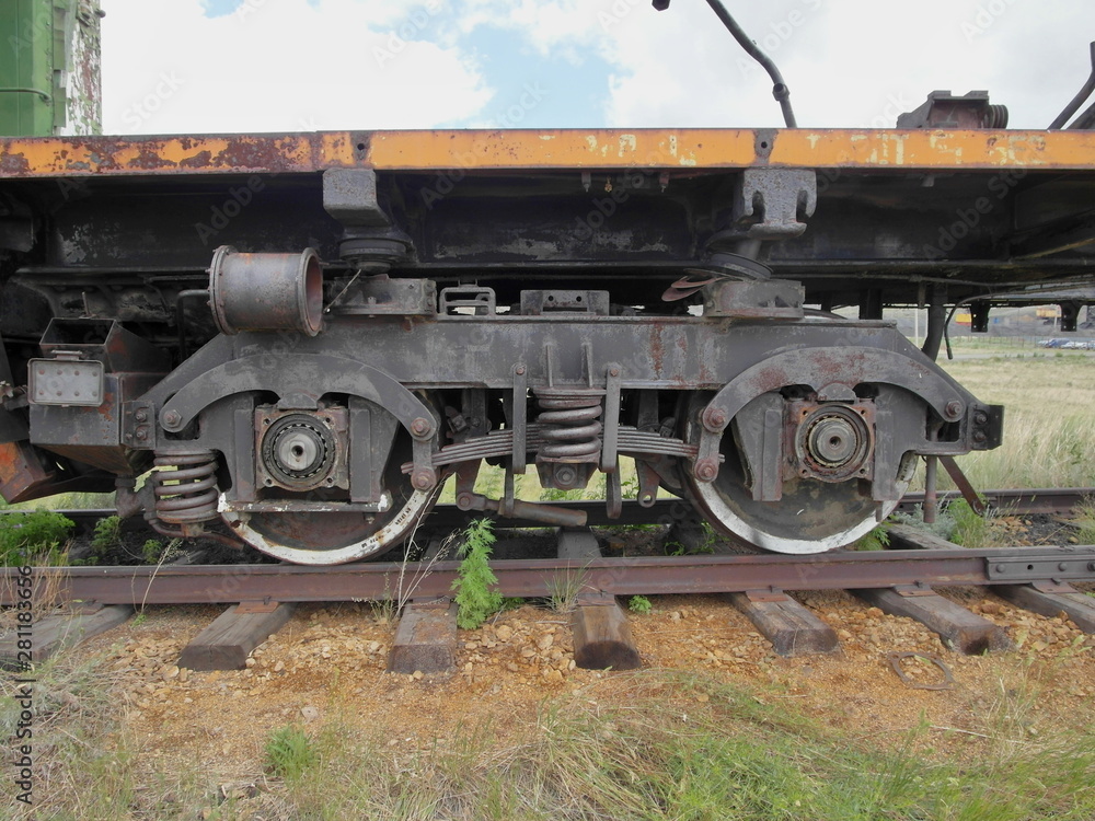 Naklejka premium Wheels of an old steam locomotive