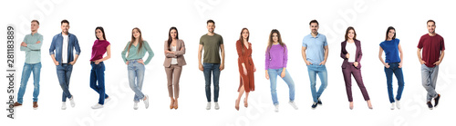 Collage of emotional people on white background. Banner design