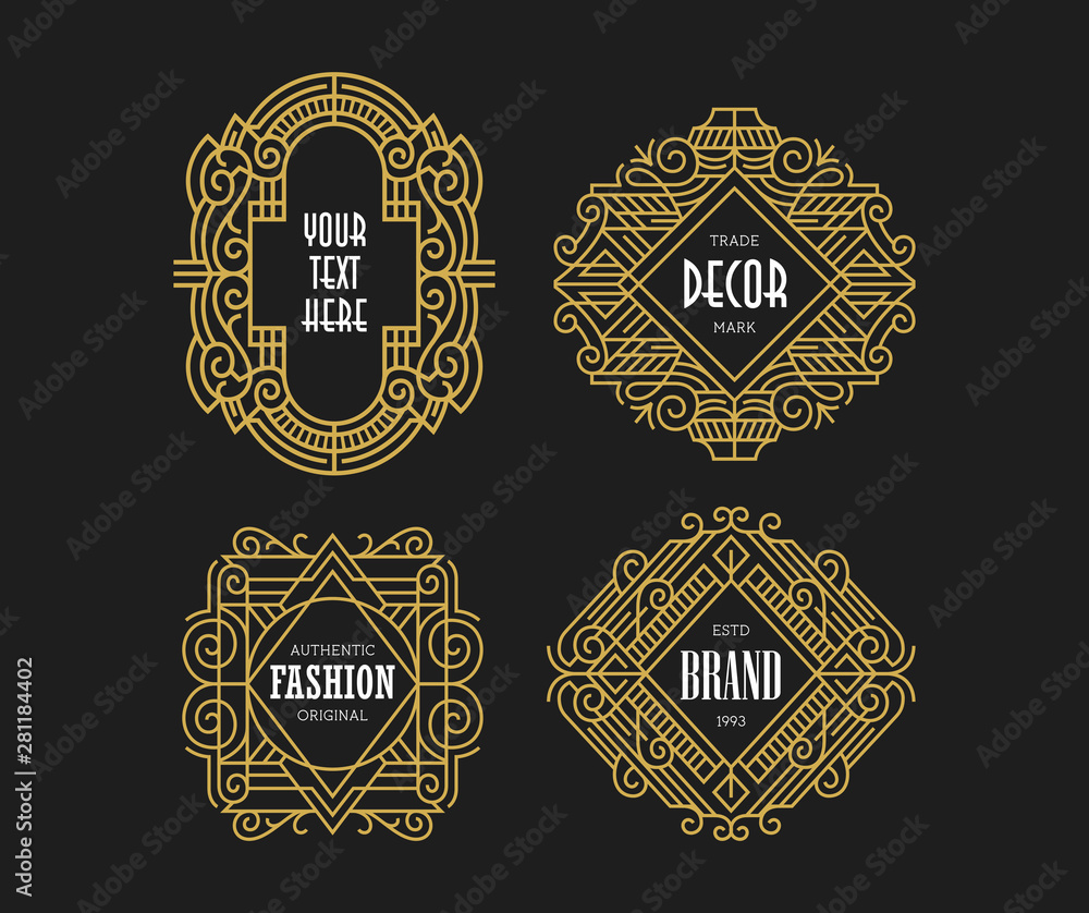 Obraz premium Beautiful Art Deco Set Vintage Ornament Frames Exclusive Line Art Minimalist Badges Luxury Label Design Elements