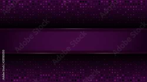 Abstract geometric background. Vector dark background. Purple Black Luxury modern background with metallic texture and shadows. Halfton dots background. Banner with copy space, template, cover, card