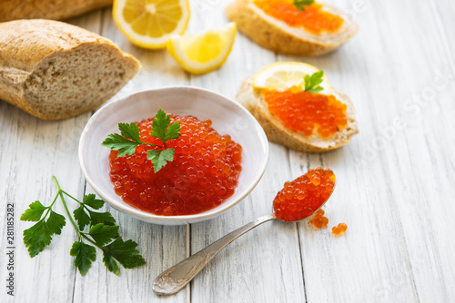Red caviar in bowl