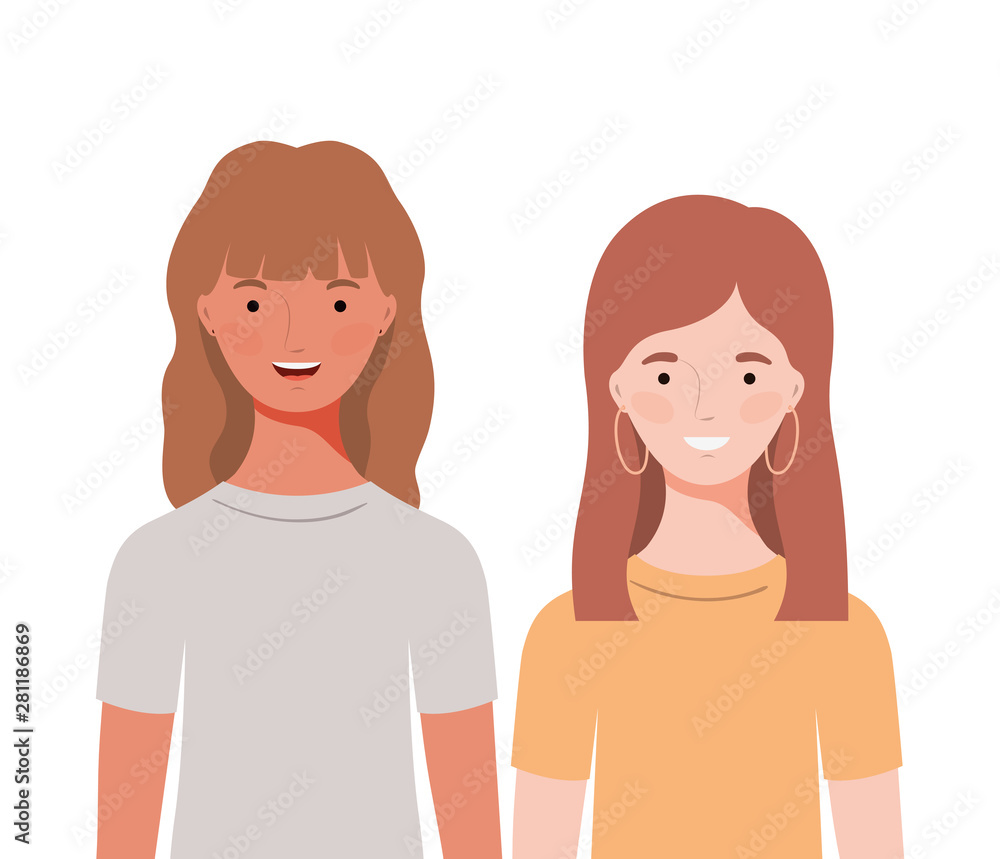 young women on white background