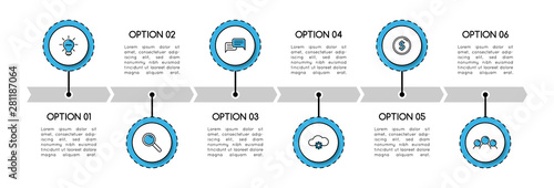 Simple infographic with 6 options. Timeline. Vector