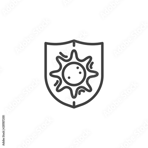 Bacteria shield line icon. Microbe protection linear style sign for mobile concept and web design. Stop virus outline vector icon. Antibacterial and antiviral defence symbol, logo illustration.