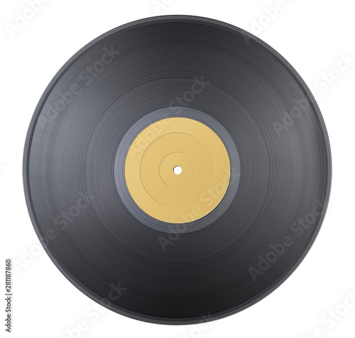 Old classic vinyl record with yellow label isolated on white background