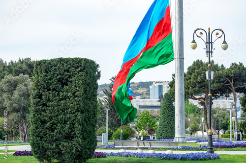 04/05/2019 Baku, Azerbaijan, Bayraq place for national flag in Baku Promenade photo