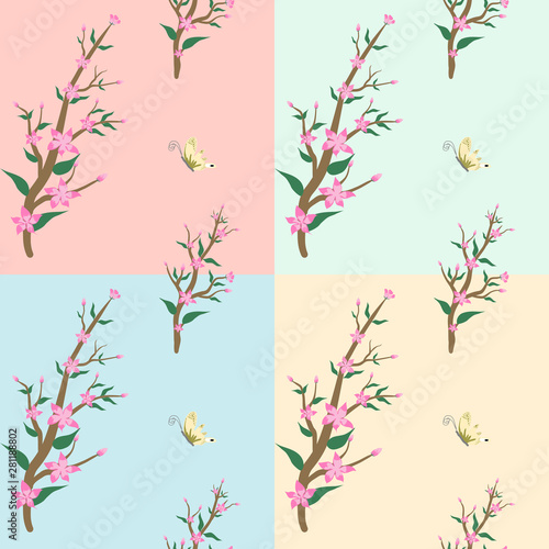seamless floral 4 color background with leaves 