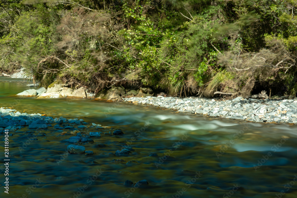 Beautiful river scenery in the Southern Alps native bush Beautiful river scenery in the Southern Alps native bush