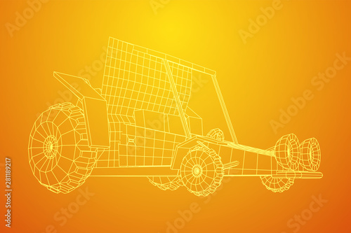 Off road dune buggy car. Terrain vehicle. Outdoor car racing, extreme sport oncept. Wireframe low poly mesh vector illustration