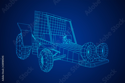 Off road dune buggy car. Terrain vehicle. Outdoor car racing, extreme sport oncept. Wireframe low poly mesh vector illustration
