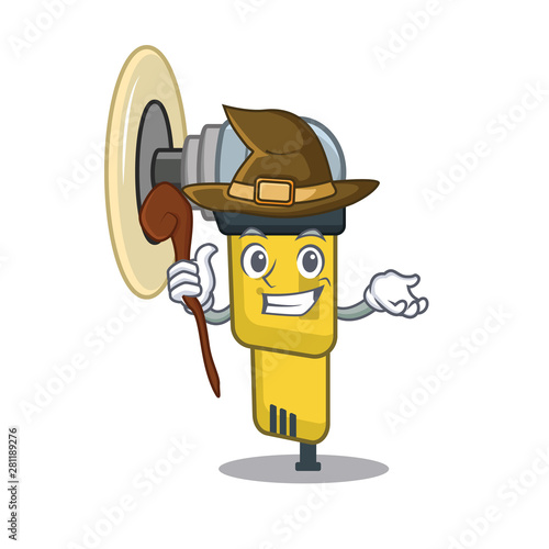 Witch pneumatic sander isolated with the cartoon