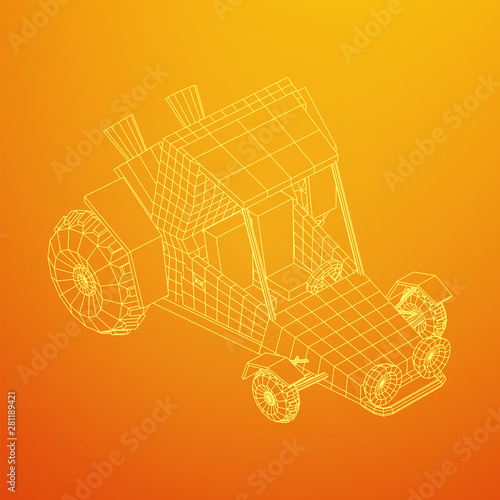 Off road dune buggy car. Terrain vehicle. Outdoor car racing, extreme sport oncept. Wireframe low poly mesh vector illustration