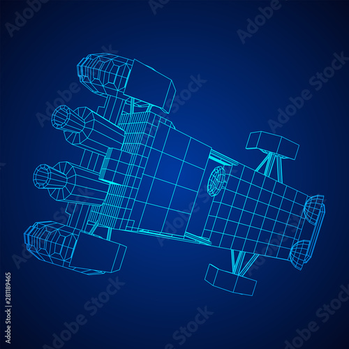 Off road dune buggy car. Terrain vehicle. Outdoor car racing, extreme sport oncept. Wireframe low poly mesh vector illustration