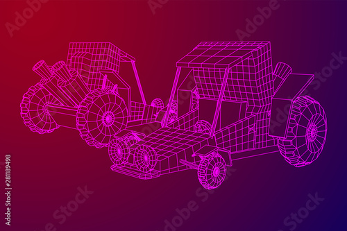 Off road dune buggy car. Terrain vehicle. Outdoor car racing, extreme sport oncept. Wireframe low poly mesh vector illustration