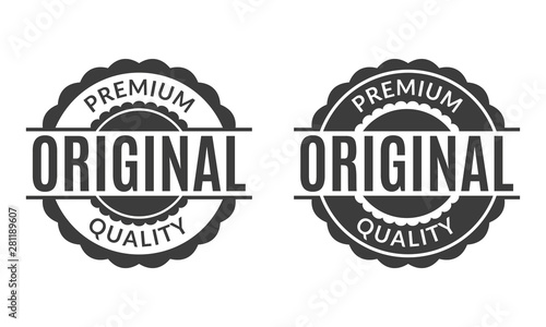 Original and Premium quality rubber stamp or seal set. Round vintage labels, emblems or badges. Vector illustration.