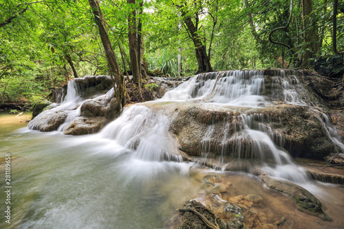 water fall in nature with green trees in Kanchanaburi  Thailand