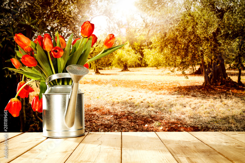 Wooden table background and...
