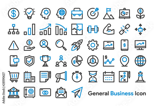 General Business and Finance Icon Set with Black and Blue color. Modern Thick Line Style. Suitable for Web and Mobile Icon. Vector illustration EPS 10.
