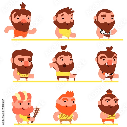  Fun set of primitive men in animal skins with different hairstyles. Character Builder with body parts.