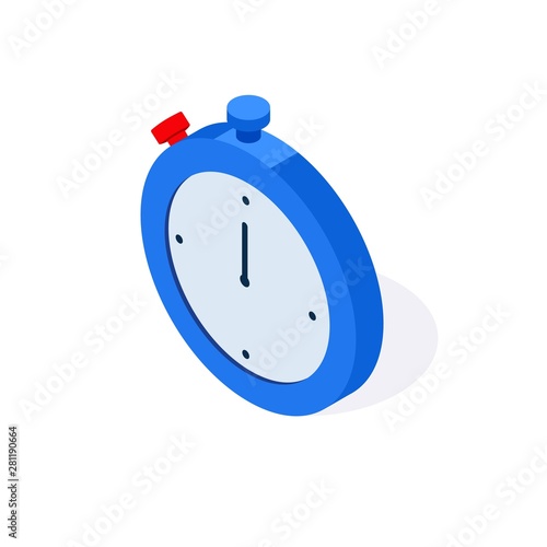Watch isometric flat icon. 3d stopwatch timer isolated on white background. Vector