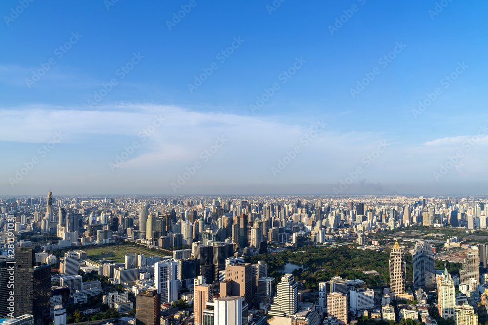 The Metropolitan Bangkok City - Aerial  view urban tower Bangkok city Thailand on April 2019 , blue sky background , Cityscape Thailand