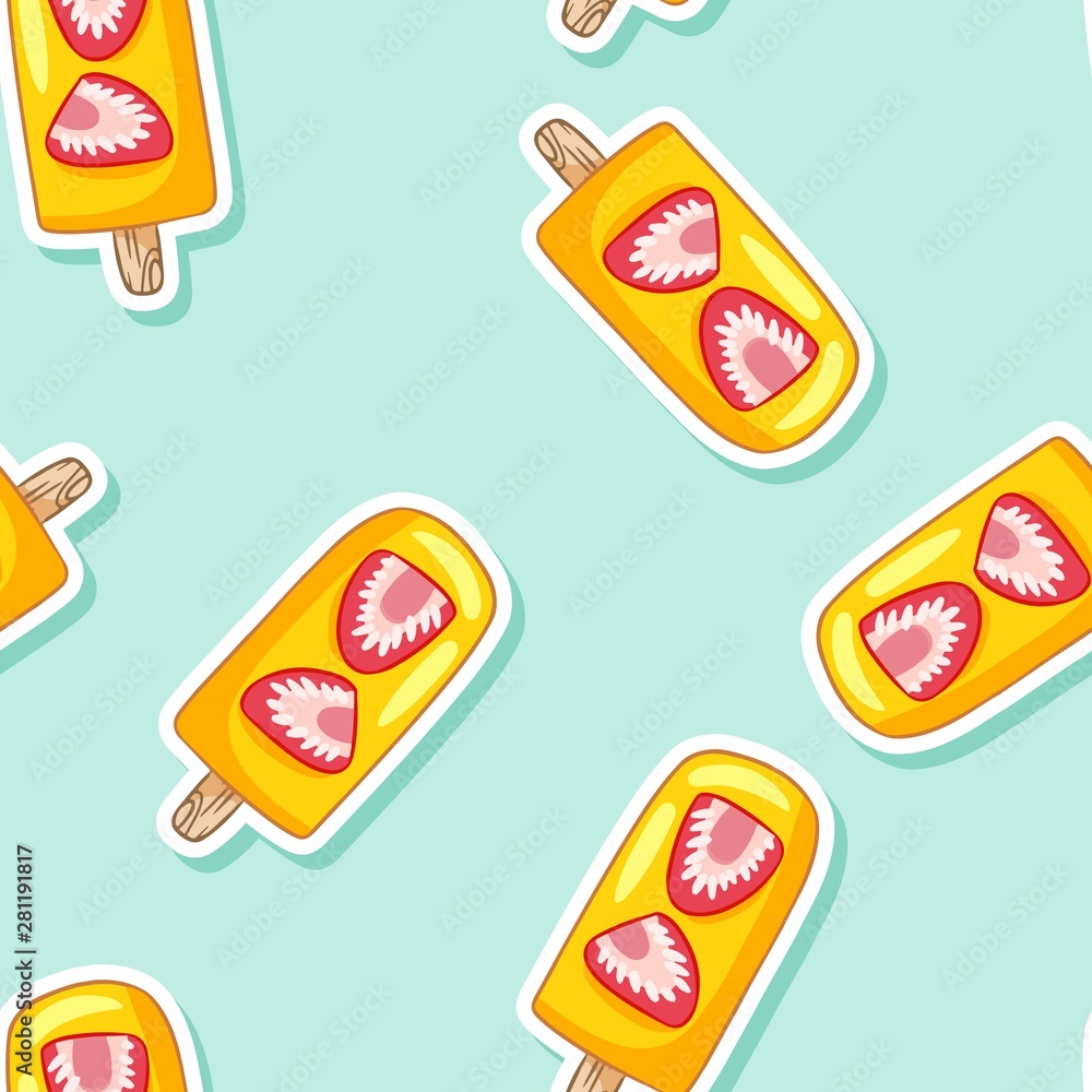 Fruit ice popsicle lollipop ice cream seamless pattern. Cute cartoon style hand drawn background texture tile Fruit ice popsicle lollipop ice cream seamless pattern. Cute cartoon style hand drawn background texture tile
