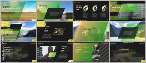 Minimal presentations design, portfolio vector templates with colorful gradient geometric background. Green design. Multipurpose template for presentation slide, flyer leaflet, brochure cover, report