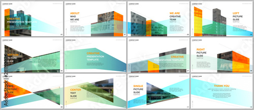 Presentations design, portfolio vector templates with architecture design. Abstract modern architectural background. Multipurpose template for presentation slide, flyer leaflet, brochure cover, report photo