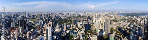 The Metropolitan Bangkok City - Aerial  Panorama view urban tower Bangkok city  Thailand on April 2019   blue sky background   Panoramic Cityscape Thailand