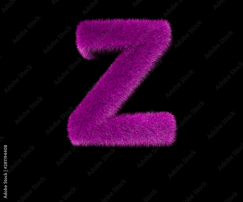 letter Z of laughable fashion purple wool font isolated on black, laughable concept 3D illustration of symbols letter Z of laughable fashion purple wool font isolated on black, laughable concept 3D illustration of symbols