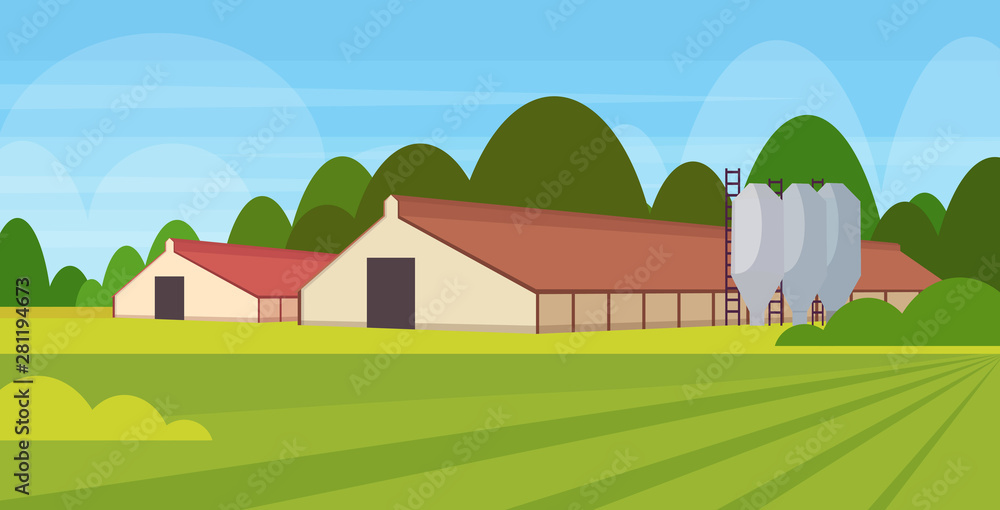 barn building agriculture and farming concept empty no people field farmland countryside landscape flat horizontal