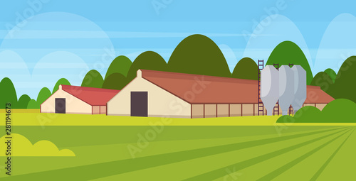 barn building agriculture and farming concept empty no people field farmland countryside landscape flat horizontal