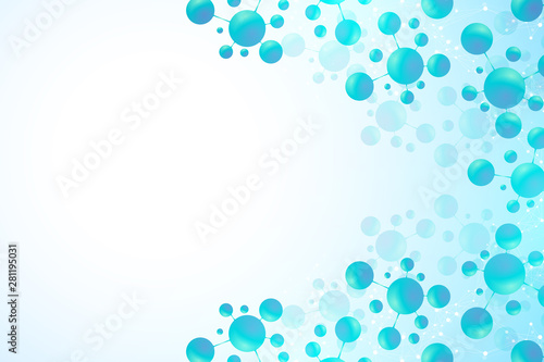 Abstract molecules background. DNA, Atoms. Molecular structure with blue spherical particles. Medical, science and technology innovation concept molecule background. Vector illustration