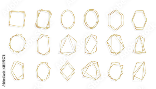 Set Gold of geometrical frame polyhedron line art