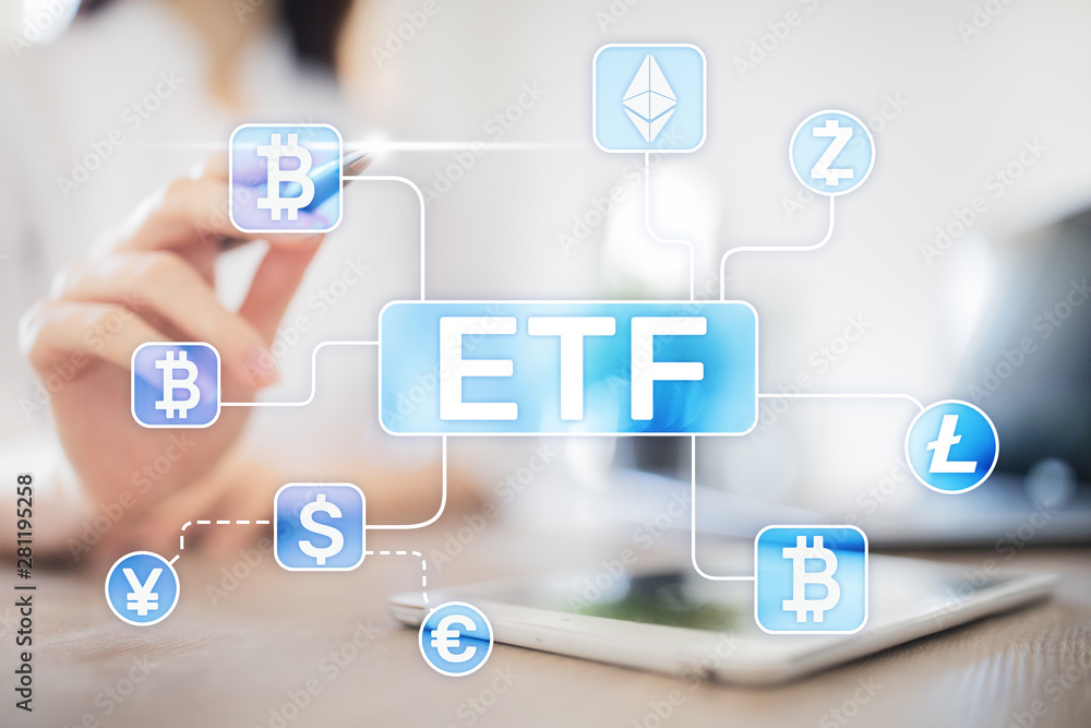 Bitcoin ETF. Exchange traded fund and cryptocurrency concept on virtual screen. Bitcoin ETF. Exchange traded fund and cryptocurrency concept on virtual screen.