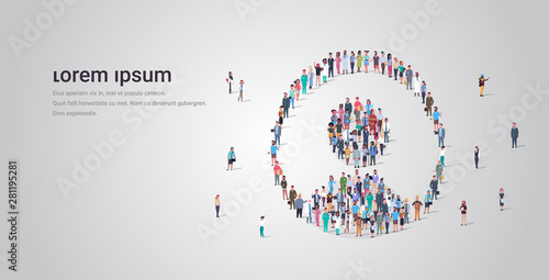 people crowd gathering in user avatar shape social media communication profile concept different occupation employees group standing together full length horizontal copy space