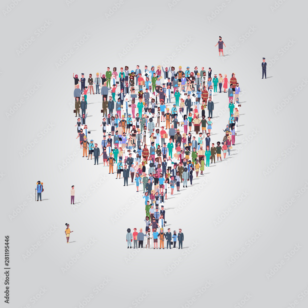 big people group standing together in trophy cup shape crowd of different occupation employees first place championship victory concept full length vector illustration big people group standing together in trophy cup shape crowd of different occupation employees first place championship victory concept full length vector illustration