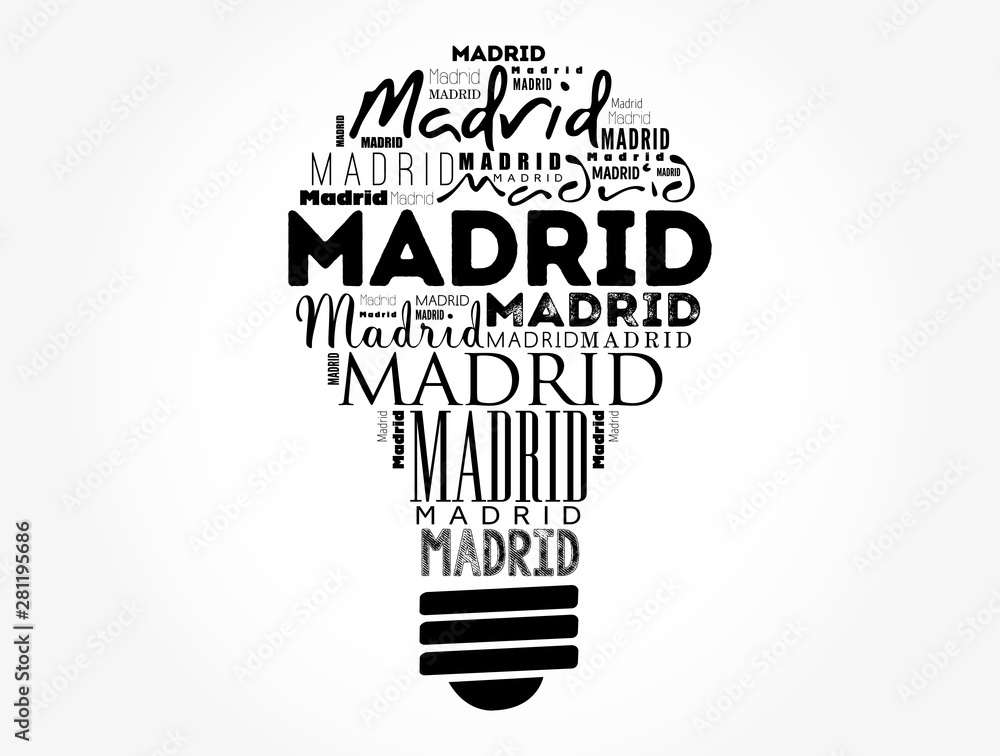 Madrid light bulb word cloud, travel concept background Madrid light bulb word cloud, travel concept background