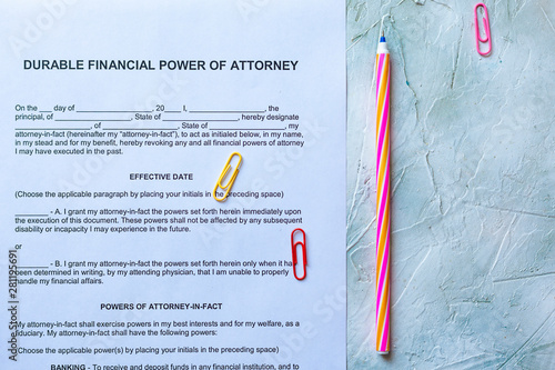 Durable financial Power of Attorney Form or POA document
