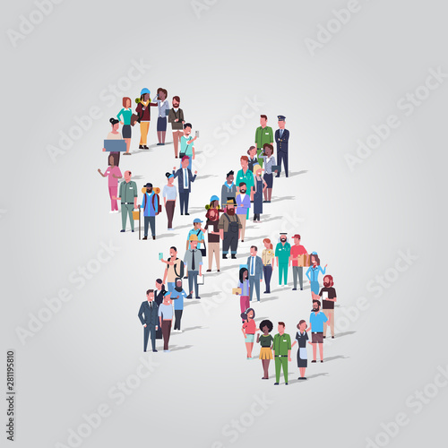 big people crowd gathering in shape of percent icon different occupation employees group standing together calculation discount concept full length