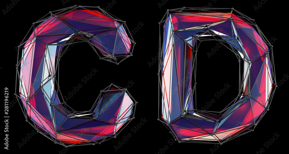 ภาพประกอบสต็อก Realistic 3D letters set C, D made of low poly style ...