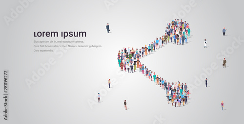 people crowd gathering in share icon shape social media community data storage concept different occupation employees group standing together full length horizontal copy space